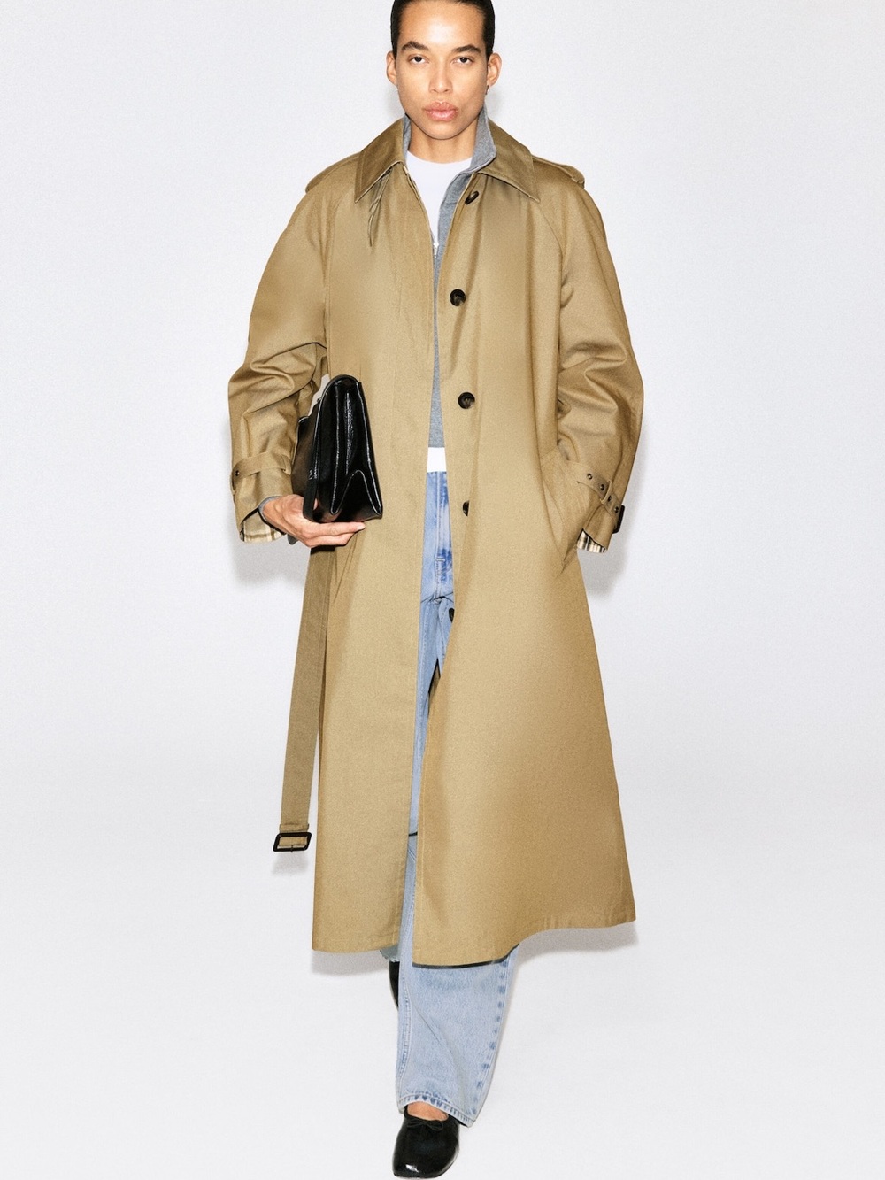 COS CHECK-DETAIL BELTED COTTON TRENCH COAT color Beige / Checked Size XSmall NWT